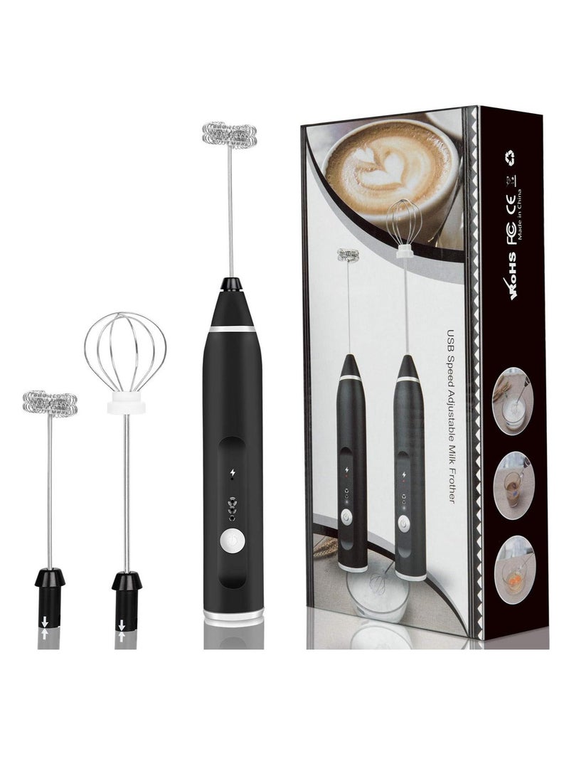 ELTRAZONE 3-Speed Adjustable USB Rechargeable Handheld Electric Milk Frother with 3 Stainless Whisks - Image 1