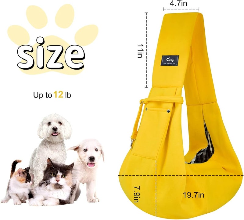 CUBY Dog and Cat Sling Carrier - Hands Free Reversible Small Pet Carrier Sling with Storage Pocket Design - Suitable for Puppy, Small Dogs Cats Outdoor Travel Walking(Yellow) - Image 5