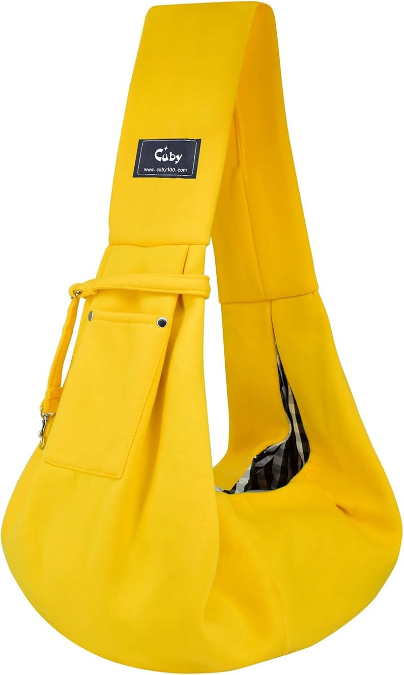 CUBY Dog and Cat Sling Carrier - Hands Free Reversible Small Pet Carrier Sling with Storage Pocket Design - Suitable for Puppy, Small Dogs Cats Outdoor Travel Walking(Yellow) - Image 1