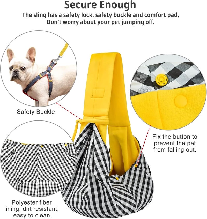CUBY Dog and Cat Sling Carrier - Hands Free Reversible Small Pet Carrier Sling with Storage Pocket Design - Suitable for Puppy, Small Dogs Cats Outdoor Travel Walking(Yellow) - Image 3