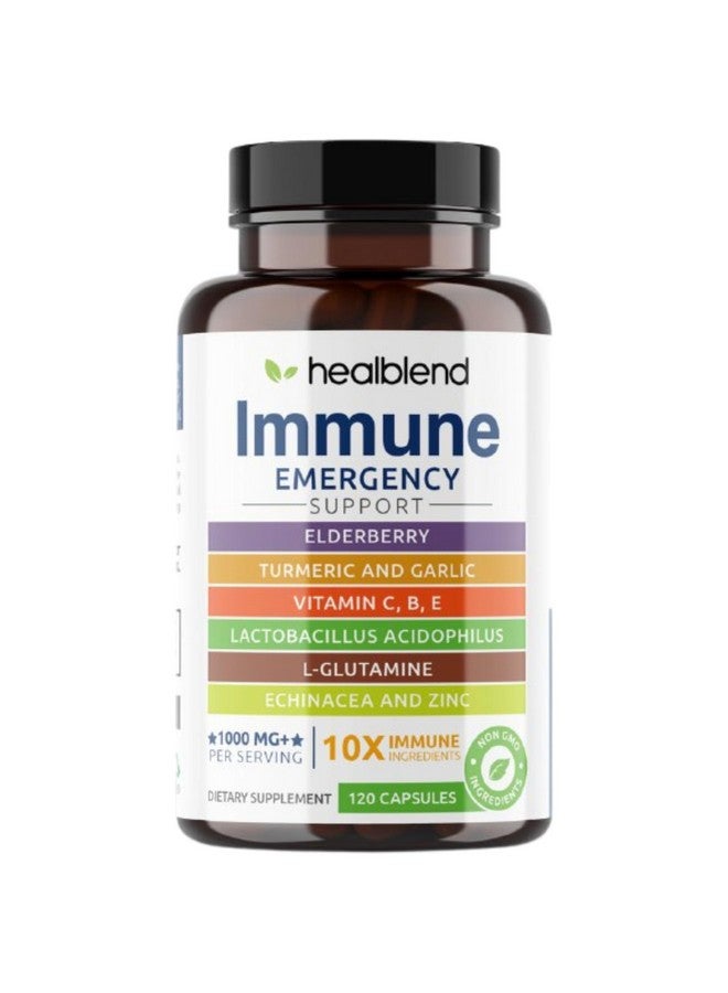 healblend 10 in 1 Immune Support Supplement Booster with Elderberry, Zinc, Echinacea, Turmeric, Lactobacillus Acidophilus, for Adults [120 Capsules] - Image 1
