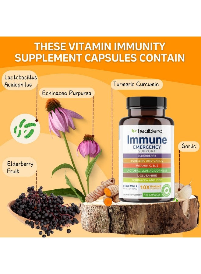 healblend 10 in 1 Immune Support Supplement Booster with Elderberry, Zinc, Echinacea, Turmeric, Lactobacillus Acidophilus, for Adults [120 Capsules] - Image 4