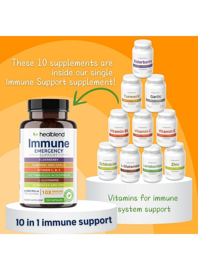 healblend 10 in 1 Immune Support Supplement Booster with Elderberry, Zinc, Echinacea, Turmeric, Lactobacillus Acidophilus, for Adults [120 Capsules] - Image 2