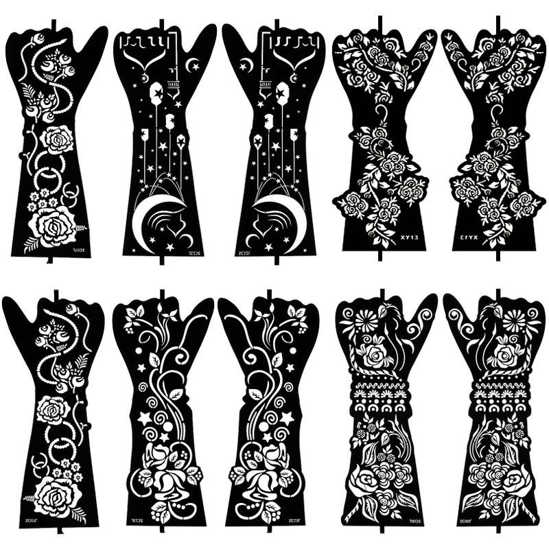 10 Sheets Henna Tattoo Stencil Kit Temporary Tattoo Stencils for Hands and Forearm Indian Inspired Designs SelfAdhesive Tattoo Stickers
