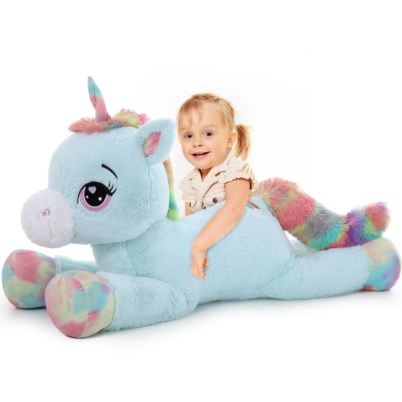 MaoGoLan MaoGoLan 43 "" Big Unicorn Stuffed Animal  Giant Animal Plush Pillow Full of 5.4 Pounds of Cotton Large Unicorn Body Hugging Pillow for Girls Boys  Gift for Special Day Blue  - Image 1