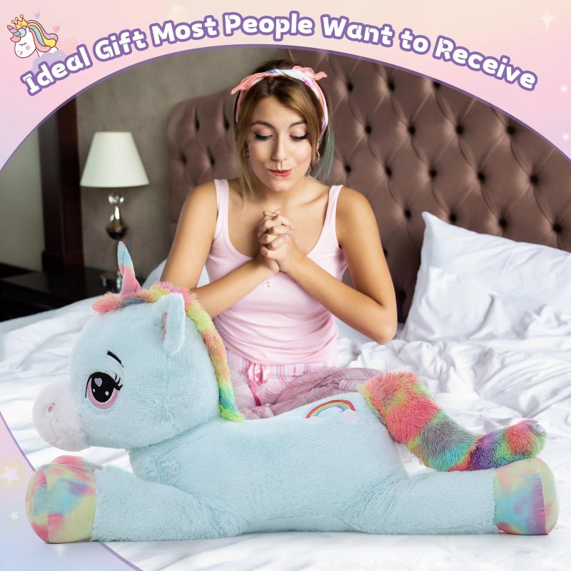 MaoGoLan MaoGoLan 43 "" Big Unicorn Stuffed Animal  Giant Animal Plush Pillow Full of 5.4 Pounds of Cotton Large Unicorn Body Hugging Pillow for Girls Boys  Gift for Special Day Blue  - Image 4