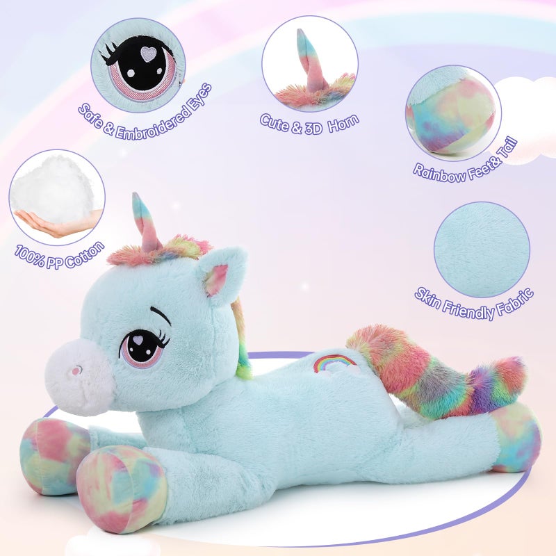 MaoGoLan MaoGoLan 43 "" Big Unicorn Stuffed Animal  Giant Animal Plush Pillow Full of 5.4 Pounds of Cotton Large Unicorn Body Hugging Pillow for Girls Boys  Gift for Special Day Blue  - Image 2