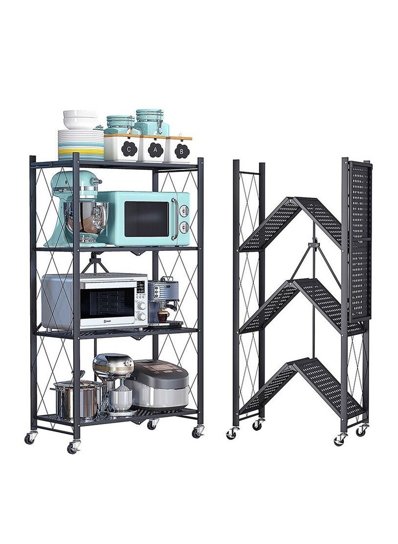 DubaiGallery وحدة تخزين قابلة للطي بأربعة أرفف مع عجلات، وحدة تخزين ثقيلة للمنزل، المرآب، منظم الحمام، أسود - Image 3