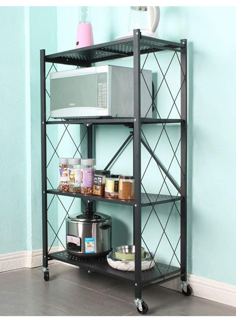 DubaiGallery وحدة تخزين قابلة للطي بأربعة أرفف مع عجلات، وحدة تخزين ثقيلة للمنزل، المرآب، منظم الحمام، أسود - Image 5