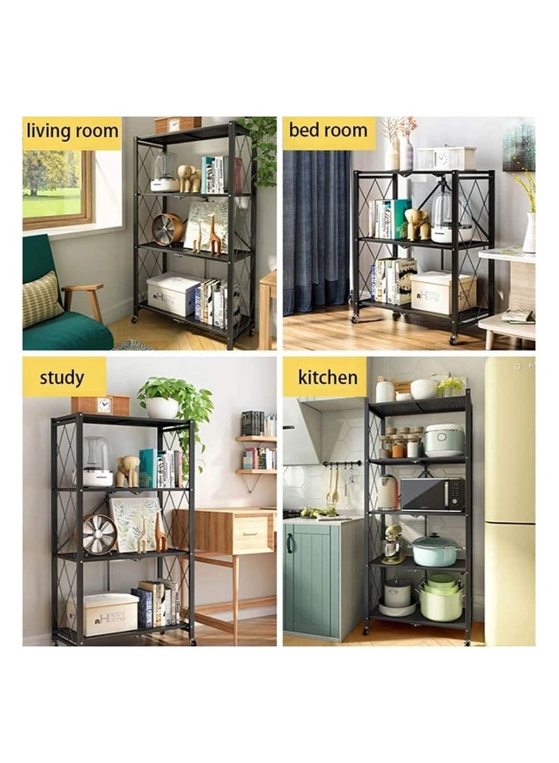 DubaiGallery وحدة تخزين قابلة للطي بأربعة أرفف مع عجلات، وحدة تخزين ثقيلة للمنزل، المرآب، منظم الحمام، أسود - Image 4