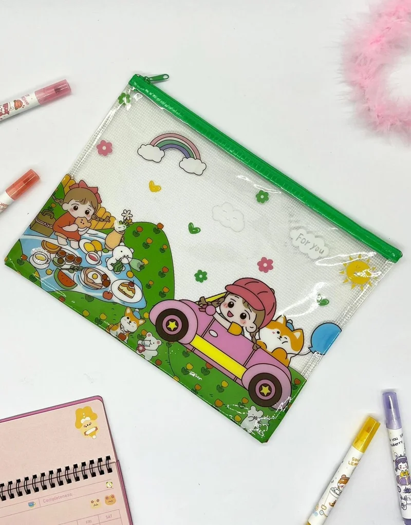 كاغيت جيمي دوكان Paper Ship Shop Cute Transparent and Zippered Green A4 File Folder/Collector/Pencil Box/Zipper Bag