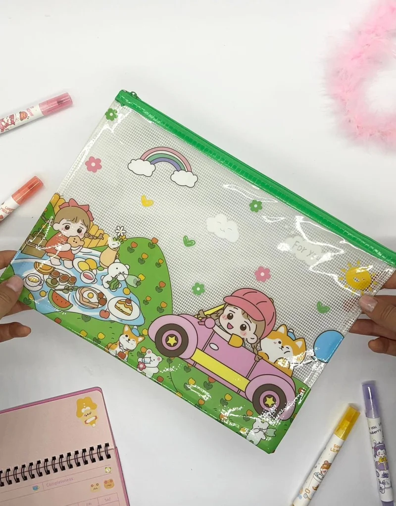 كاغيت جيمي دوكان Paper Ship Shop Cute Transparent and Zippered Green A4 File Folder/Collector/Pencil Box/Zipper Bag
