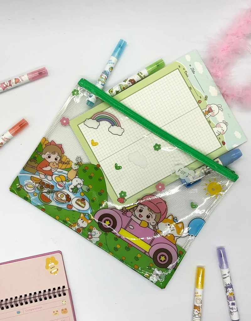 كاغيت جيمي دوكان Paper Ship Shop Cute Transparent and Zippered Green A4 File Folder/Collector/Pencil Box/Zipper Bag