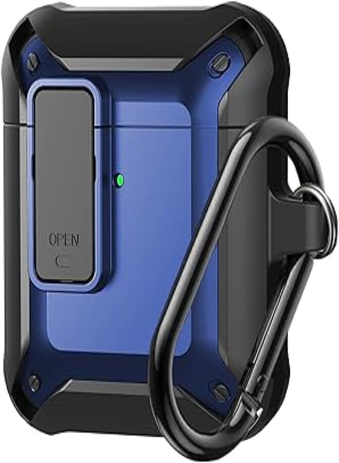 Olytop Airpods Case Cover Men [Secure Lock], Olytop Military Armor Full-Body Rugged Cool AirPod Protective Case Boys Shockproof Skin iPods Cover with Keychain for Apple Airpods 2/1 Cases - Black/Blue