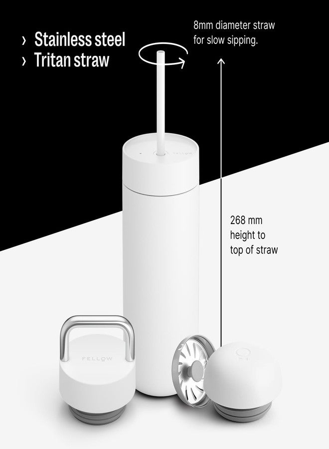 FELLOW مجموعة فيلو 16 أونصة كارتر (3 في 1) كوب سفر مع مقبض حمل، وأغطية متحركة وباردة مع قشة - كوب قهوة للسفر، داخلي سيراميك وفولاذ مقاوم للصدأ معزول بالفراغ - أكواب قهوة - أبيض غير لامع - Image 4