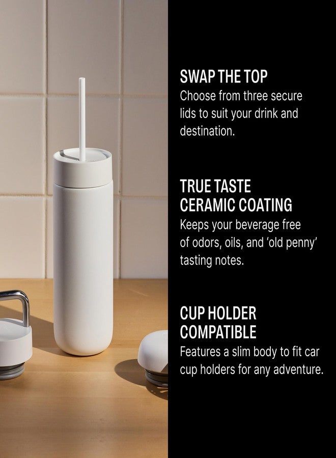 FELLOW مجموعة فيلو 16 أونصة كارتر (3 في 1) كوب سفر مع مقبض حمل، وأغطية متحركة وباردة مع قشة - كوب قهوة للسفر، داخلي سيراميك وفولاذ مقاوم للصدأ معزول بالفراغ - أكواب قهوة - أبيض غير لامع - Image 2