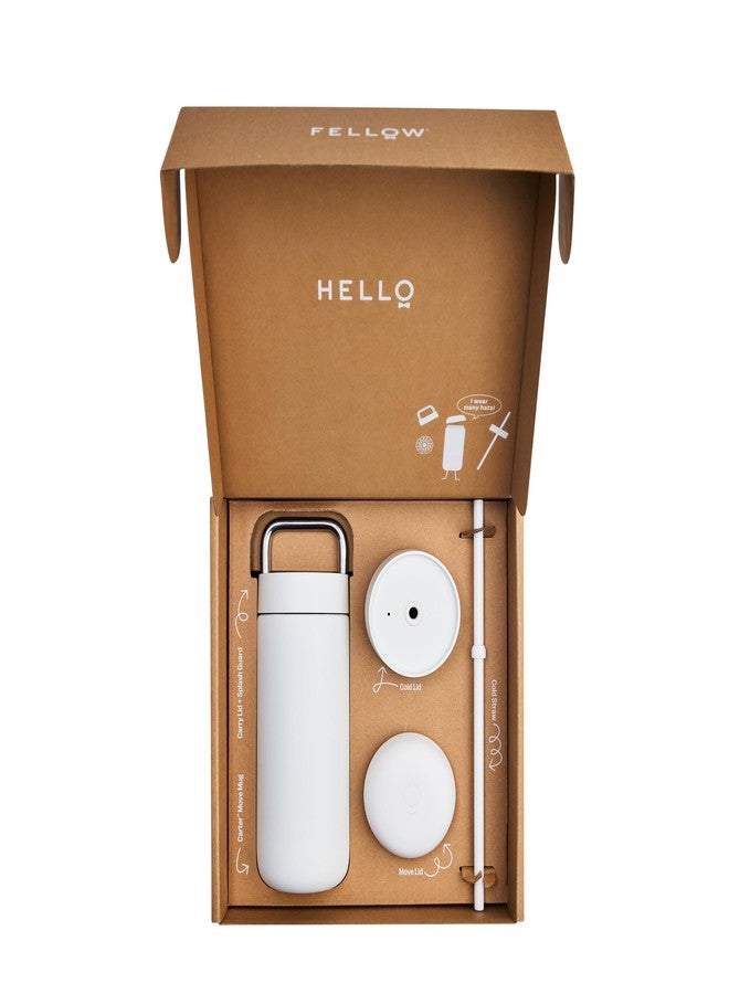 FELLOW مجموعة فيلو 16 أونصة كارتر (3 في 1) كوب سفر مع مقبض حمل، وأغطية متحركة وباردة مع قشة - كوب قهوة للسفر، داخلي سيراميك وفولاذ مقاوم للصدأ معزول بالفراغ - أكواب قهوة - أبيض غير لامع - Image 5