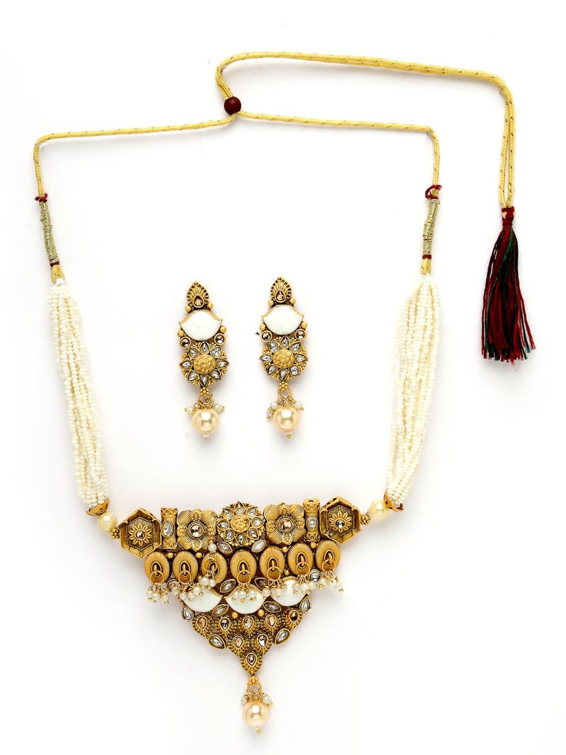 Adiva Gold-Plated Kundan Stone Pearls & Beads Meenakari Jewellery Set for Women, Traditional Stylish Jewellery Set for Women Party, Wedding, Bridal, Occasion, Festive - Image 1