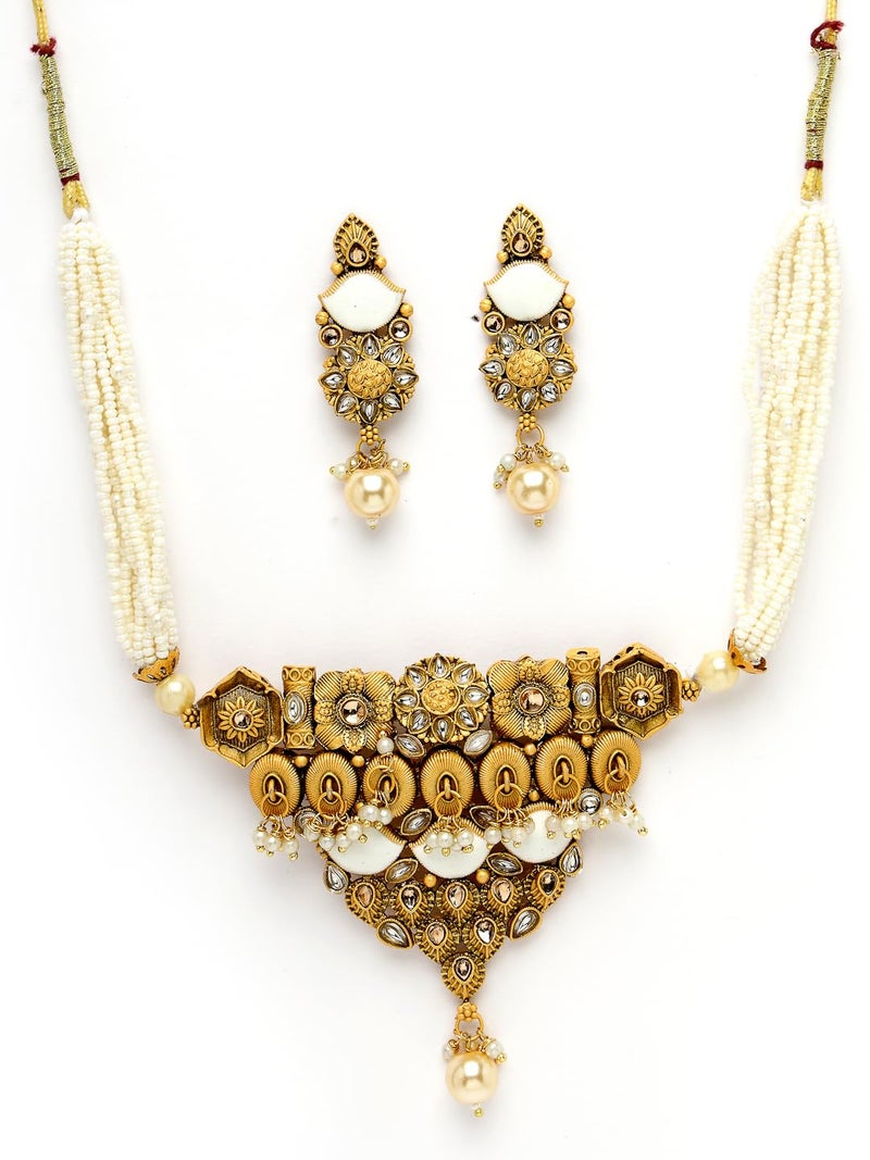 Adiva Gold-Plated Kundan Stone Pearls & Beads Meenakari Jewellery Set for Women, Traditional Stylish Jewellery Set for Women Party, Wedding, Bridal, Occasion, Festive - Image 5