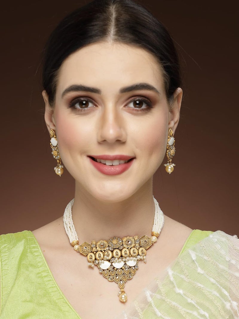 Adiva Gold-Plated Kundan Stone Pearls & Beads Meenakari Jewellery Set for Women, Traditional Stylish Jewellery Set for Women Party, Wedding, Bridal, Occasion, Festive - Image 2