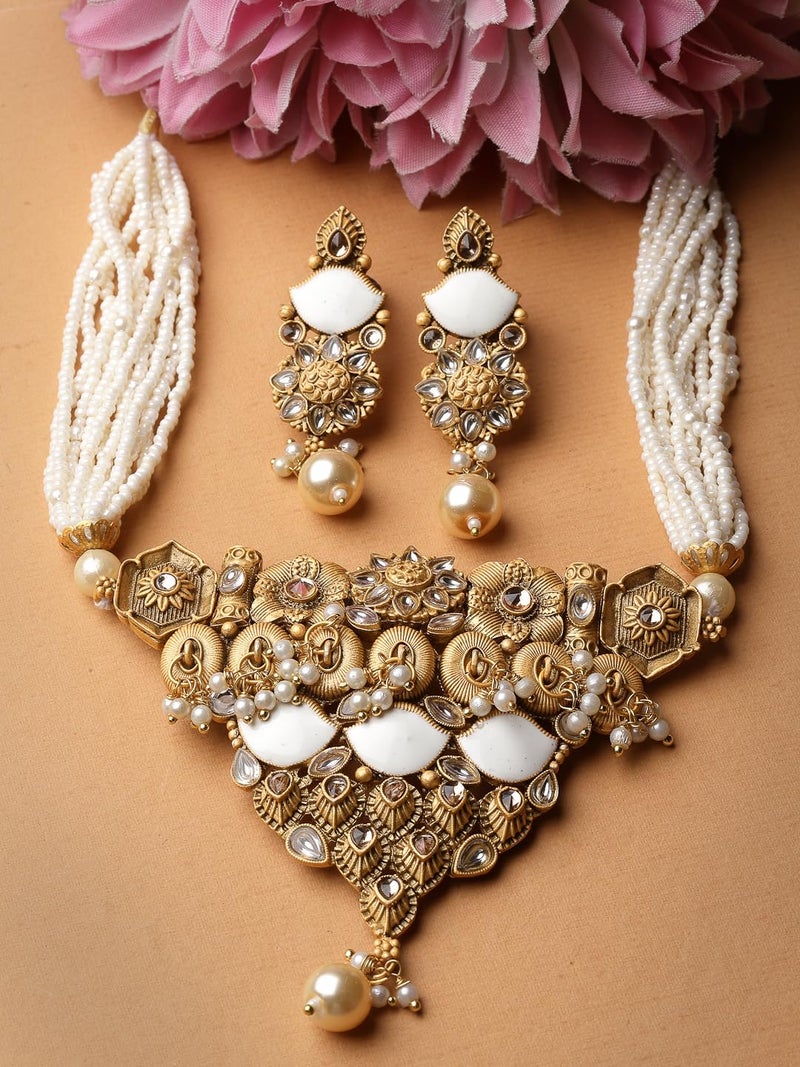 Adiva Gold-Plated Kundan Stone Pearls & Beads Meenakari Jewellery Set for Women, Traditional Stylish Jewellery Set for Women Party, Wedding, Bridal, Occasion, Festive - Image 4