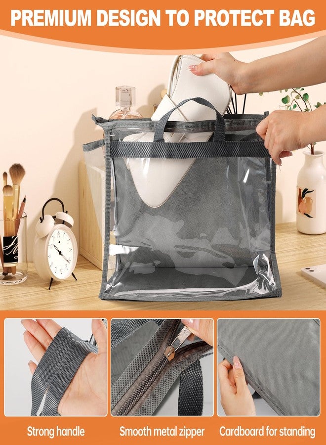 Bgtecho 12 Pack Handbag Storage,Storage Organizer with Zipper & Handle,Dust Bags for Handbag,Clear Dust Cover Bag,Purse Storage Organizer for Closet(Dark Gray) - Image 4