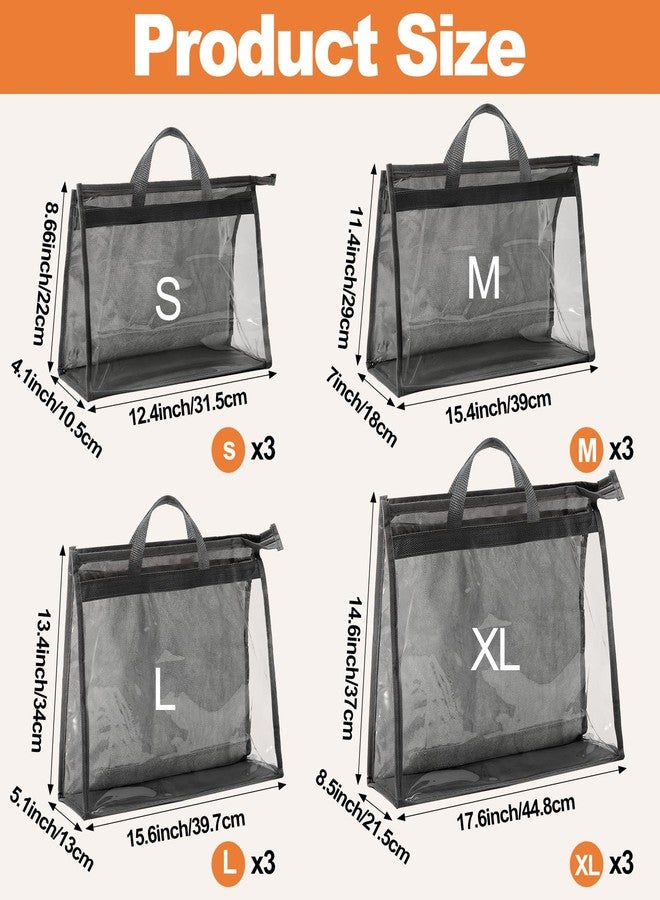 Bgtecho 12 Pack Handbag Storage,Storage Organizer with Zipper & Handle,Dust Bags for Handbag,Clear Dust Cover Bag,Purse Storage Organizer for Closet(Dark Gray) - Image 2