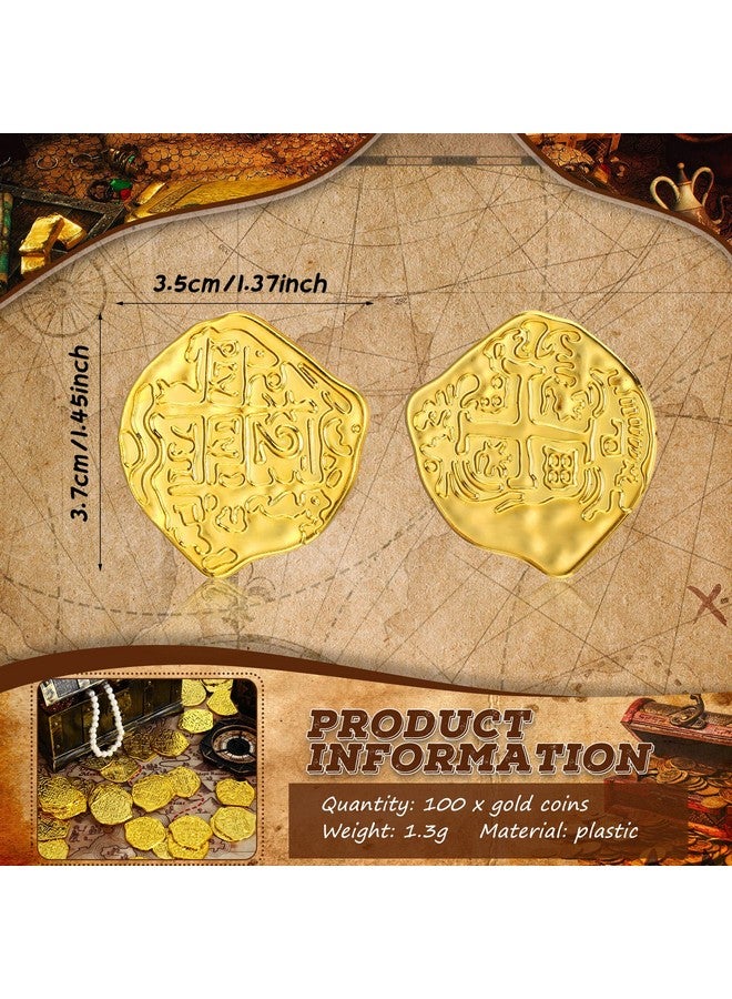 Hanaive 100 Pcs Pirate Coins Plastic Kids Fake Play Coins Replica Spanish Doubloons for Pirate Party Treasure Chest Board Games Tokens Toys Cosplay St. Patrick's(Gold) - Image 2