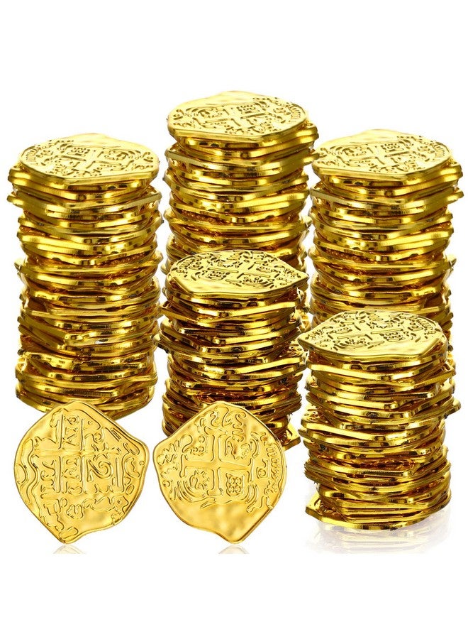 Hanaive 100 Pcs Pirate Coins Plastic Kids Fake Play Coins Replica Spanish Doubloons for Pirate Party Treasure Chest Board Games Tokens Toys Cosplay St. Patrick's(Gold) - Image 1
