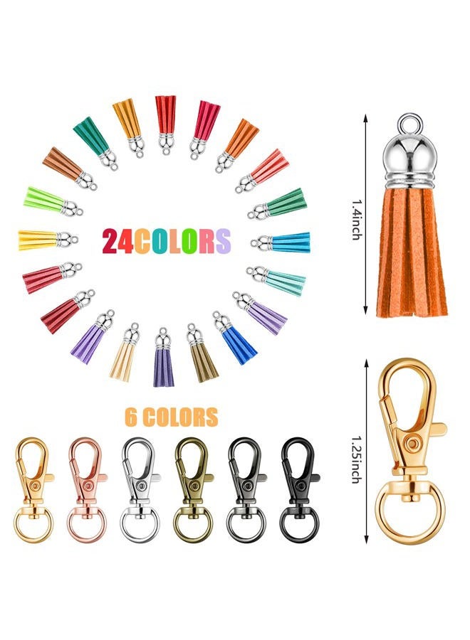 Furge 72 Pieces Key Fob Hardware Set Including 24 Key Fob Hardware Wristlet with Keyring, 24 Colorful Leather Keychain Tassel and 24 Swivel Snap Hooks for Keychain and Wristlet Supplies, 6 Colors - Image 3
