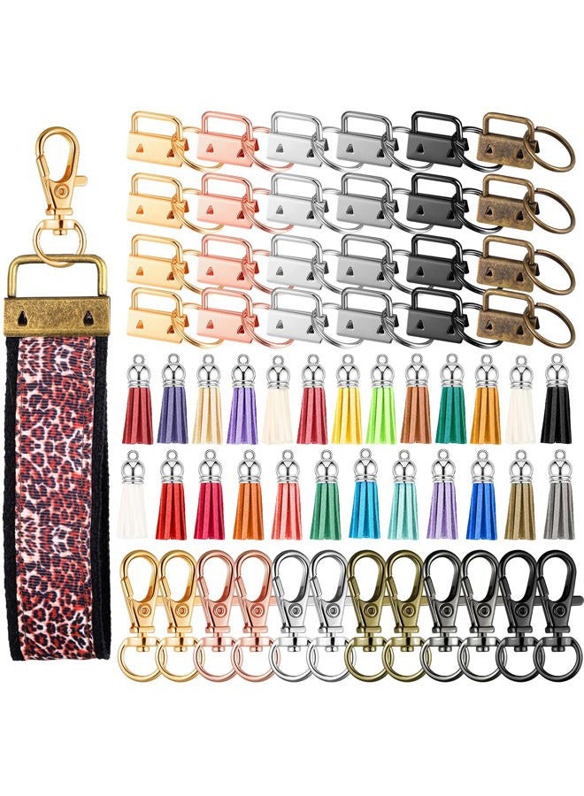 Furge 72 Pieces Key Fob Hardware Set Including 24 Key Fob Hardware Wristlet with Keyring, 24 Colorful Leather Keychain Tassel and 24 Swivel Snap Hooks for Keychain and Wristlet Supplies, 6 Colors - Image 1