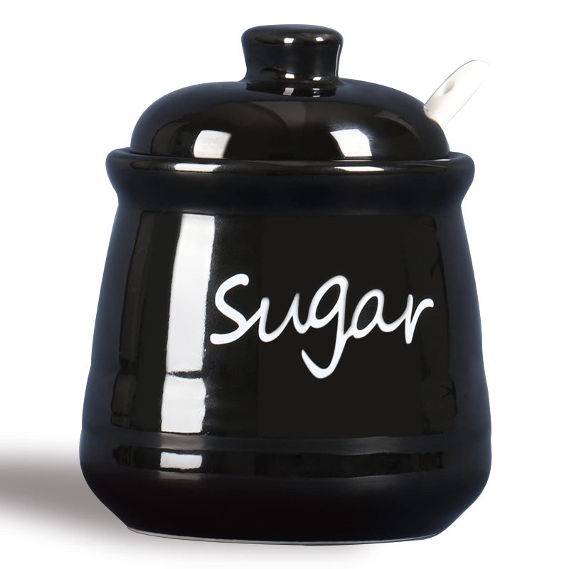 ONTUBE Ceramic Sugar Bowl with Lid and Spoon 12oz (Black) - Image 1