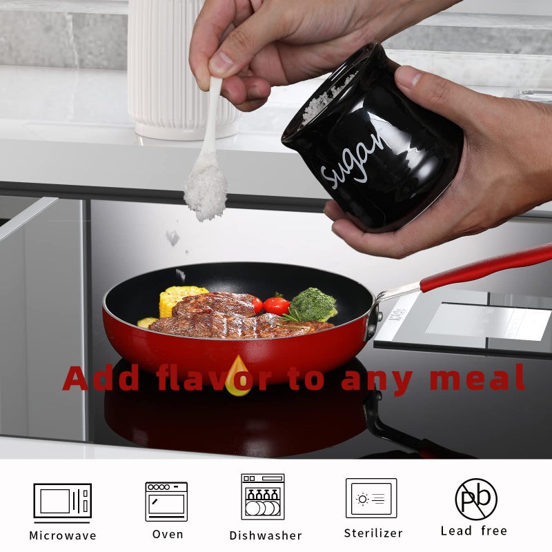 ONTUBE Ceramic Sugar Bowl with Lid and Spoon 12oz (Black) - Image 2