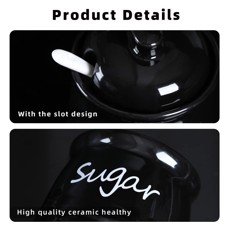 ONTUBE Ceramic Sugar Bowl with Lid and Spoon 12oz (Black) - Image 4