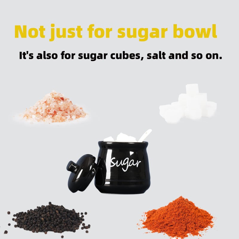 ONTUBE Ceramic Sugar Bowl with Lid and Spoon 12oz (Black) - Image 5
