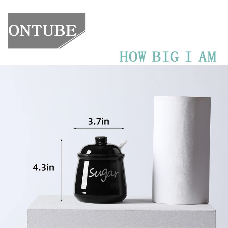 ONTUBE Ceramic Sugar Bowl with Lid and Spoon 12oz (Black) - Image 3