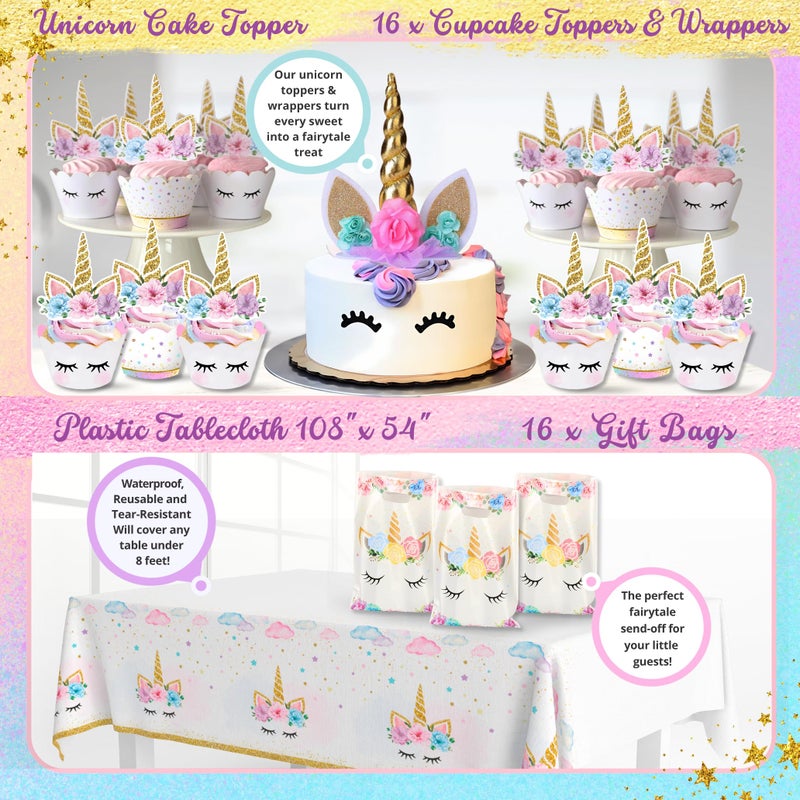 RainMeadow 152 Pc Premium Unicorn Birthday Decorations Set for Girls â€“ Complete Unicorn Party Decorations Supplies Kit with Plates, Cups, Napkins, Balloons, Banner, Headband â€“ Magical Rainbow Party for Kids - Image 5