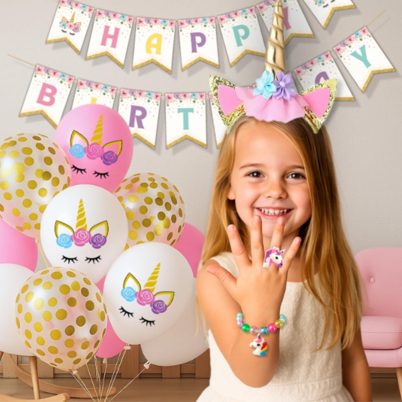 RainMeadow 152 Pc Premium Unicorn Birthday Decorations Set for Girls â€“ Complete Unicorn Party Decorations Supplies Kit with Plates, Cups, Napkins, Balloons, Banner, Headband â€“ Magical Rainbow Party for Kids - Image 3