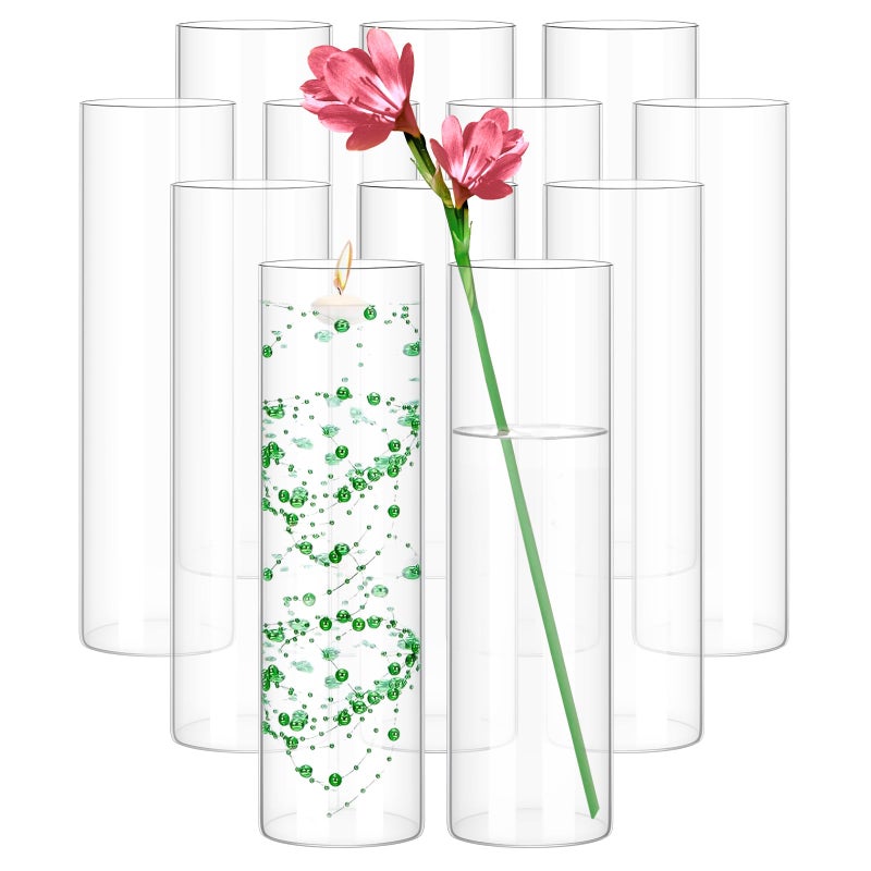 12 Pack Glass Cylinder Vases 12 Inch Tall Clear Flower Vase for Centerpieces Hurricane Floating Candle Holder Wedding Decorations Floral Vase Bulk for Table Shelf Party Home Deco 12 x 335 Inch