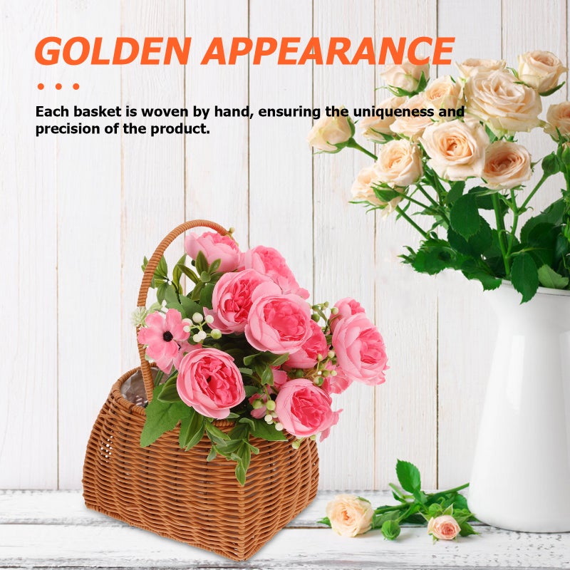 Rattan Flower Basket with Handle - Woven Picnic Basket Wicker Wedding Petal Basket Candy Storage Basket for Indoor Plants Home Decor - Image 5