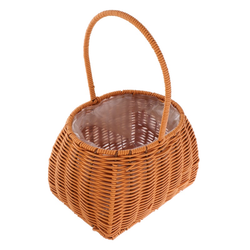 Rattan Flower Basket with Handle - Woven Picnic Basket Wicker Wedding Petal Basket Candy Storage Basket for Indoor Plants Home Decor - Image 1