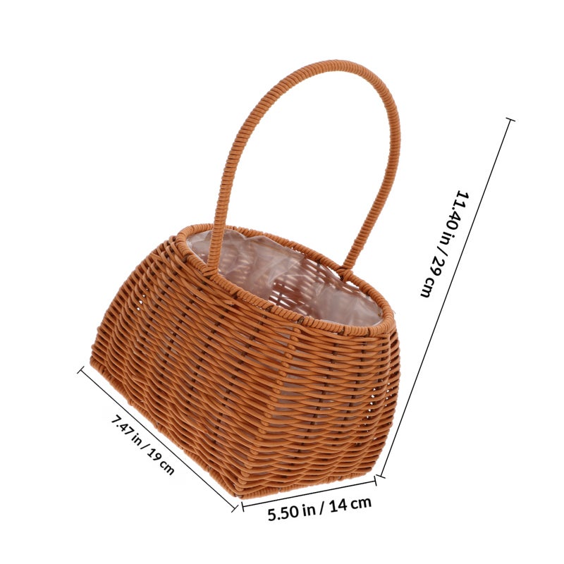 Rattan Flower Basket with Handle - Woven Picnic Basket Wicker Wedding Petal Basket Candy Storage Basket for Indoor Plants Home Decor - Image 2