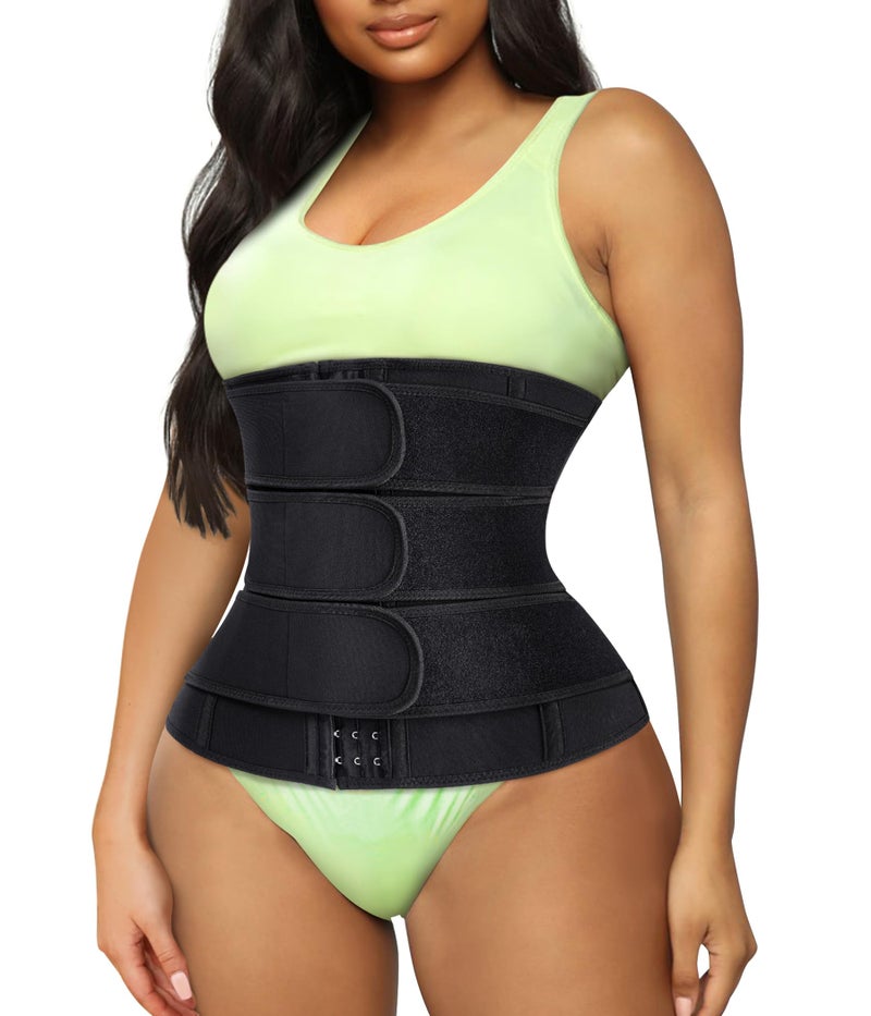 TrainingGirl Women Waist Trainer Cincher Corset Tummy Control Workout Sweat Band Slimmer Belly Belt Weight Loss Sports Girdle (3 Belt Black, X-Large) - Image 1