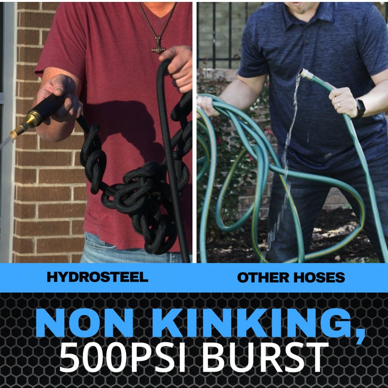 Emson Hydrosteel 100Ft Garden Hose, 304 Stainless Steel Metal Water Hose 100Ft, Ultra Durable Flexible Lightweight Crush Resistant Fittings Kink & Tangle Free 5/8â€ Inner Diameter, 500 PSI AS SEEN ON TV - Image 4