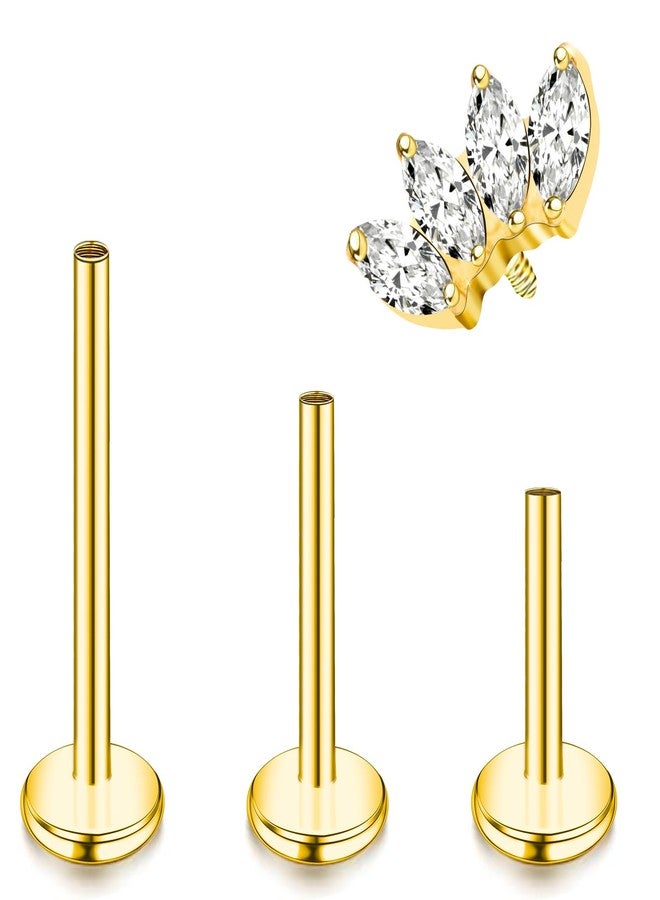 ONESING 16G Gold Flat Back Nose Stud Titanium Internally Threaded Flat Back Earrings Hypoallergenic CZ Helix Cartilage Conch Nose Earrings Stud Tragus Piercing Jewelry for Women Men 6mm 8mm 10mm - Image 1