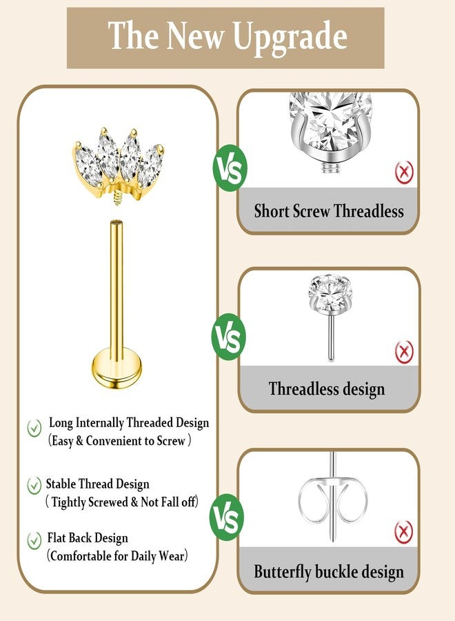 ONESING 16G Gold Flat Back Nose Stud Titanium Internally Threaded Flat Back Earrings Hypoallergenic CZ Helix Cartilage Conch Nose Earrings Stud Tragus Piercing Jewelry for Women Men 6mm 8mm 10mm - Image 3