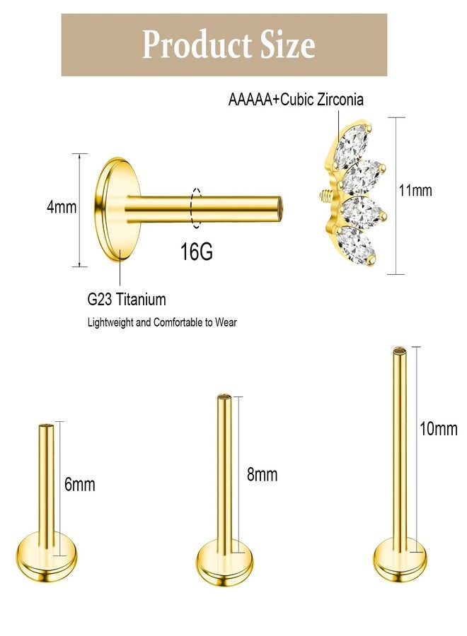 ONESING 16G Gold Flat Back Nose Stud Titanium Internally Threaded Flat Back Earrings Hypoallergenic CZ Helix Cartilage Conch Nose Earrings Stud Tragus Piercing Jewelry for Women Men 6mm 8mm 10mm - Image 2