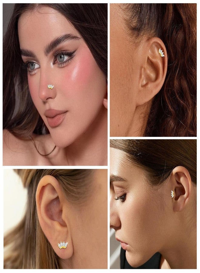 ONESING 16G Gold Flat Back Nose Stud Titanium Internally Threaded Flat Back Earrings Hypoallergenic CZ Helix Cartilage Conch Nose Earrings Stud Tragus Piercing Jewelry for Women Men 6mm 8mm 10mm - Image 4