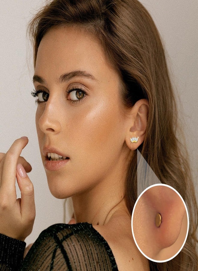 ONESING 16G Gold Flat Back Nose Stud Titanium Internally Threaded Flat Back Earrings Hypoallergenic CZ Helix Cartilage Conch Nose Earrings Stud Tragus Piercing Jewelry for Women Men 6mm 8mm 10mm - Image 5