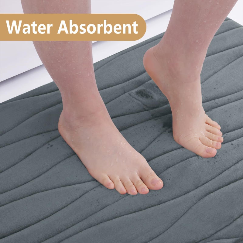 بجند بوجاندا Memory Foam Progen Brugات حصيرة 59x24 إضافية ناعمة وامتصاص الحصير حمامات غير قابلة للانزلاق وآلة سجاد حمام قابلة للغسل لحوض الحمام الأرضية ودش رمادي داكن - Image 3